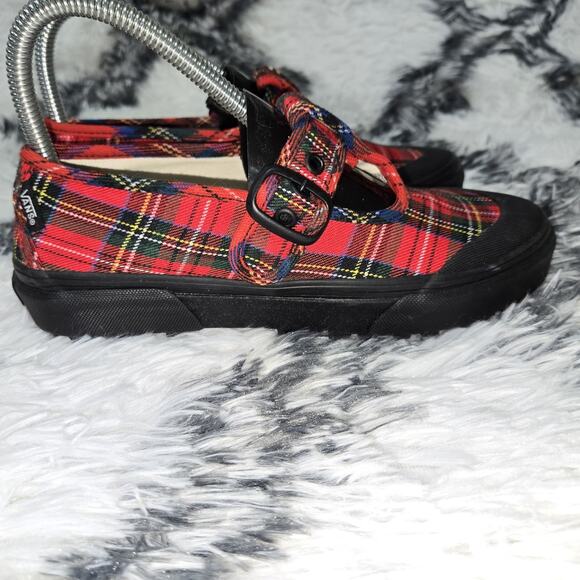 VANS Style 93 Red Tartan Plaid Mary Jane Sneakers Sz 6 - Picture 3 of 7